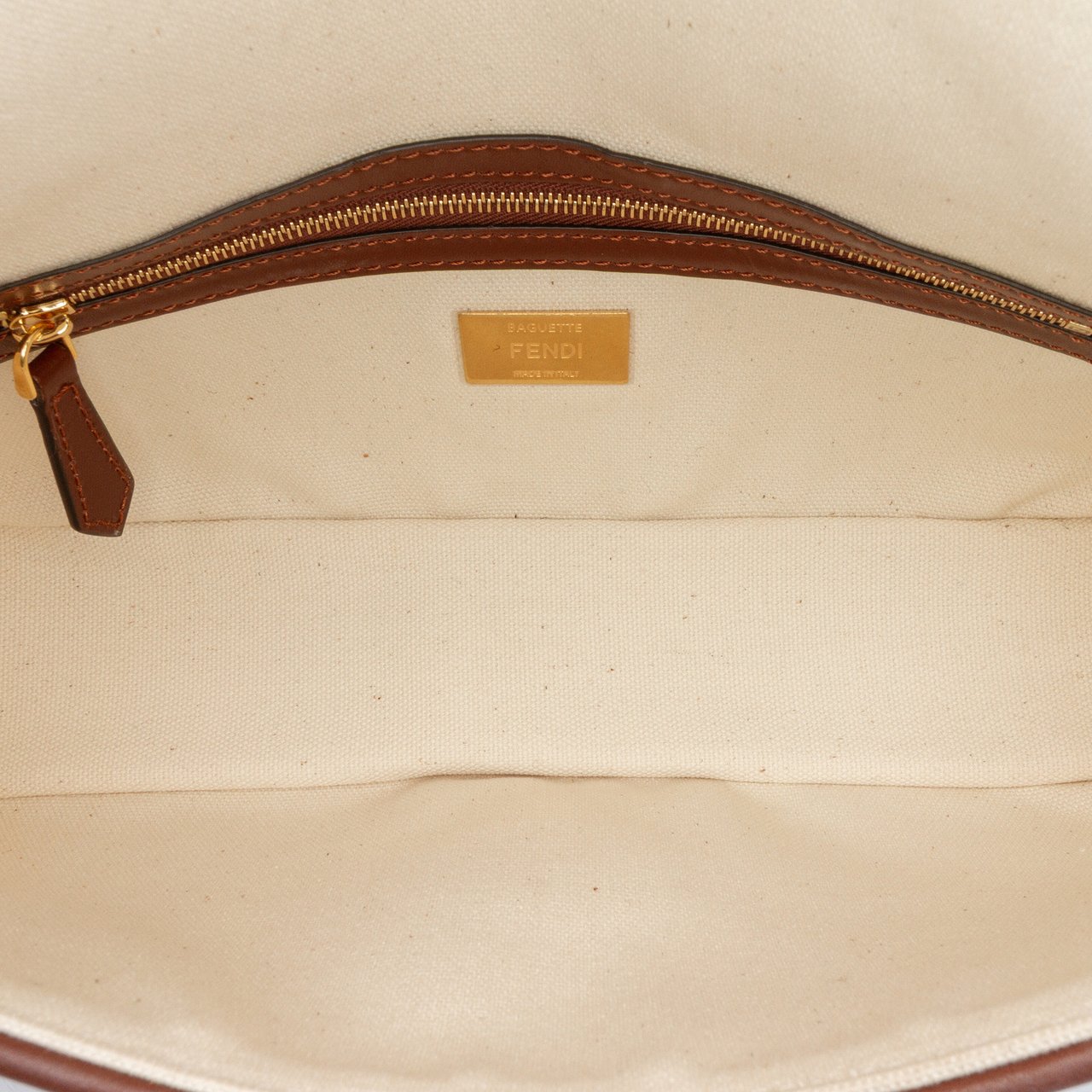 Fendi Sarah Coleman Zucca Embroidered Canvas Fish Eye Vertigo Baguette Satchel Bruin