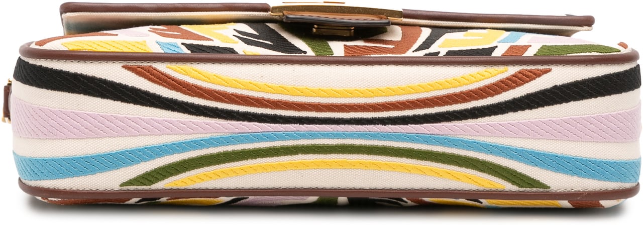 Fendi Sarah Coleman Zucca Embroidered Canvas Fish Eye Vertigo Baguette Satchel Bruin