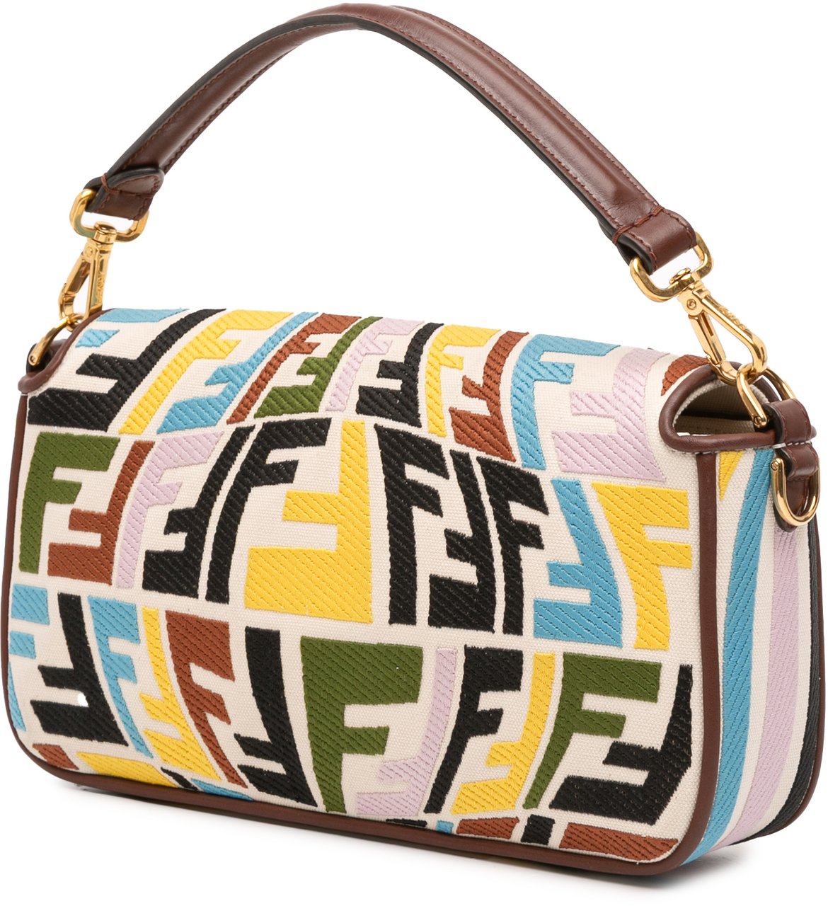 Fendi Sarah Coleman Zucca Embroidered Canvas Fish Eye Vertigo Baguette Satchel Bruin