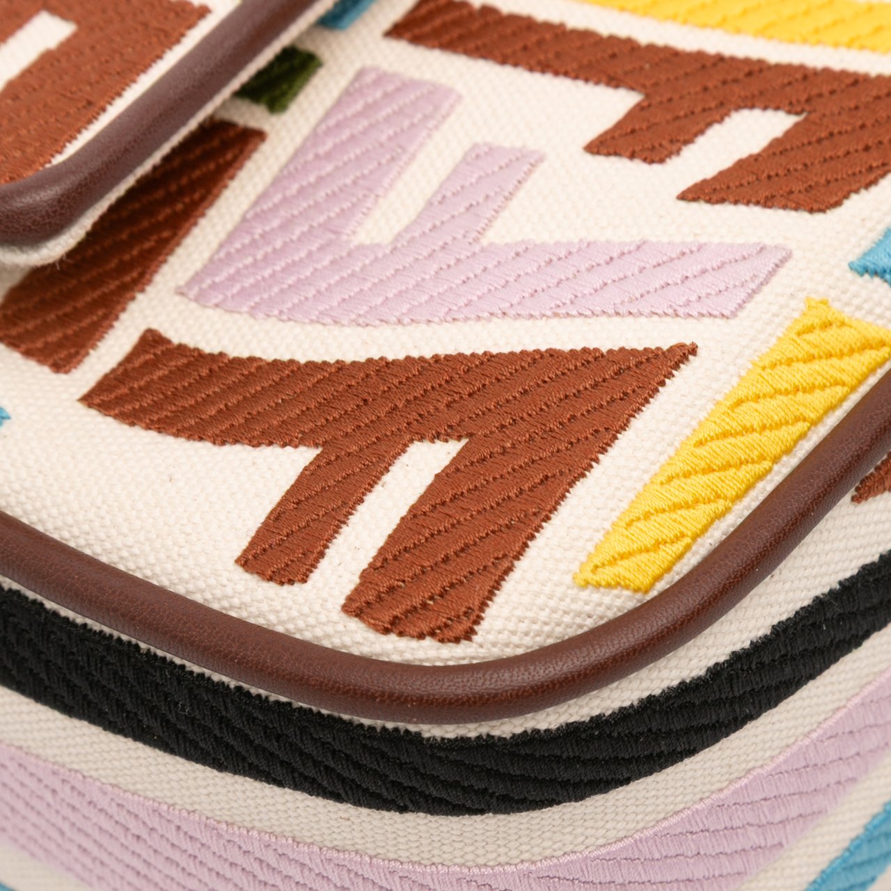 Fendi Sarah Coleman Zucca Embroidered Canvas Fish Eye Vertigo Baguette Satchel Bruin