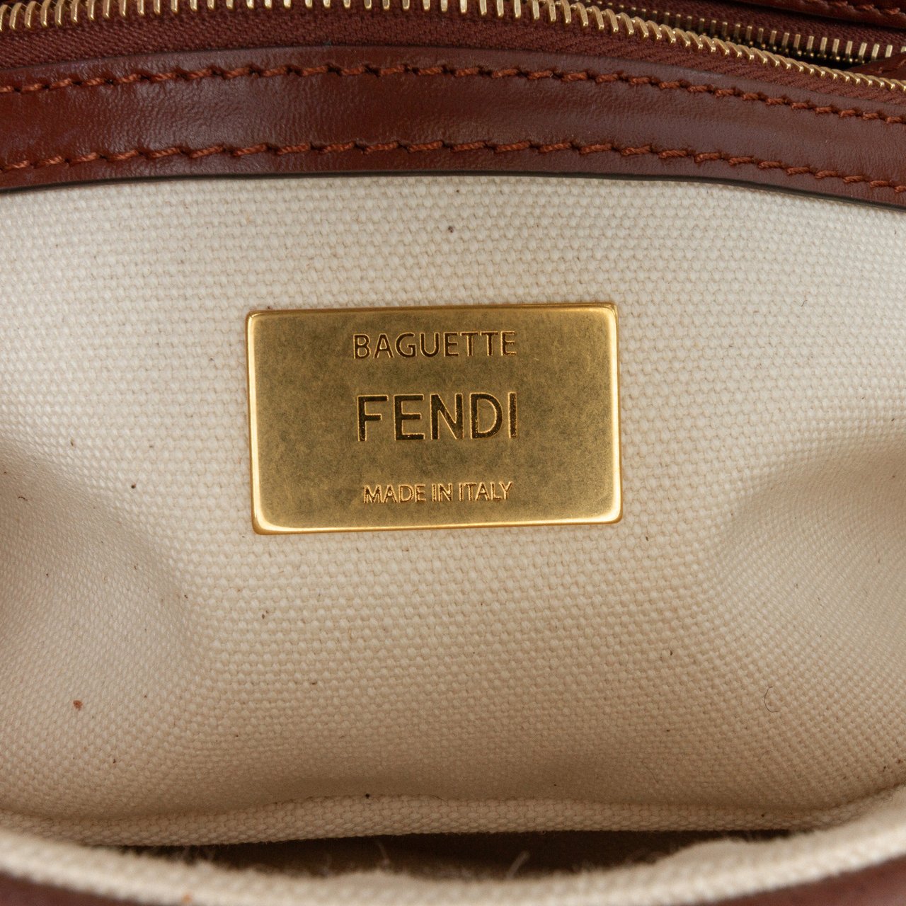 Fendi Sarah Coleman Zucca Embroidered Canvas Fish Eye Vertigo Baguette Satchel Bruin