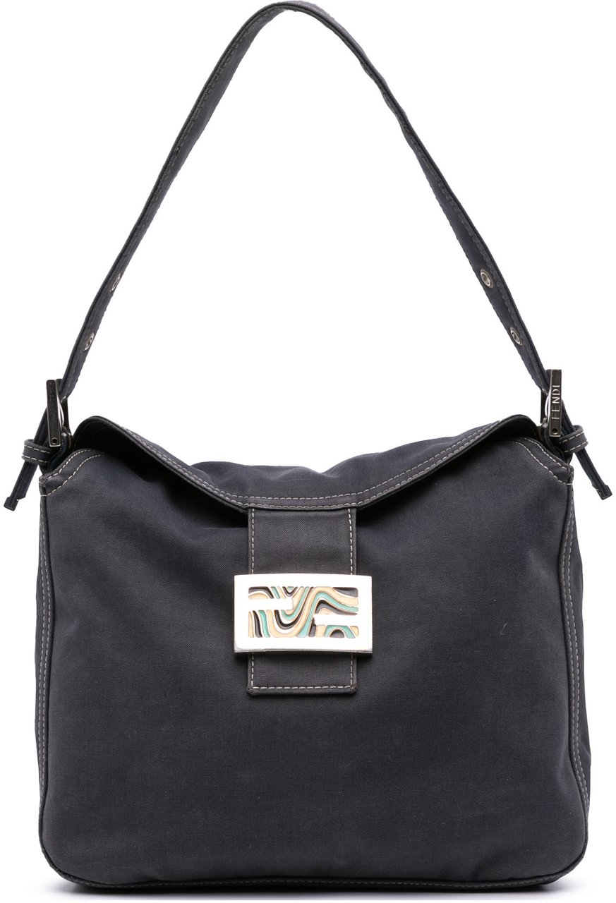 Fendi Canvas FF Marble Double Flap Shoulder Bag Blauw