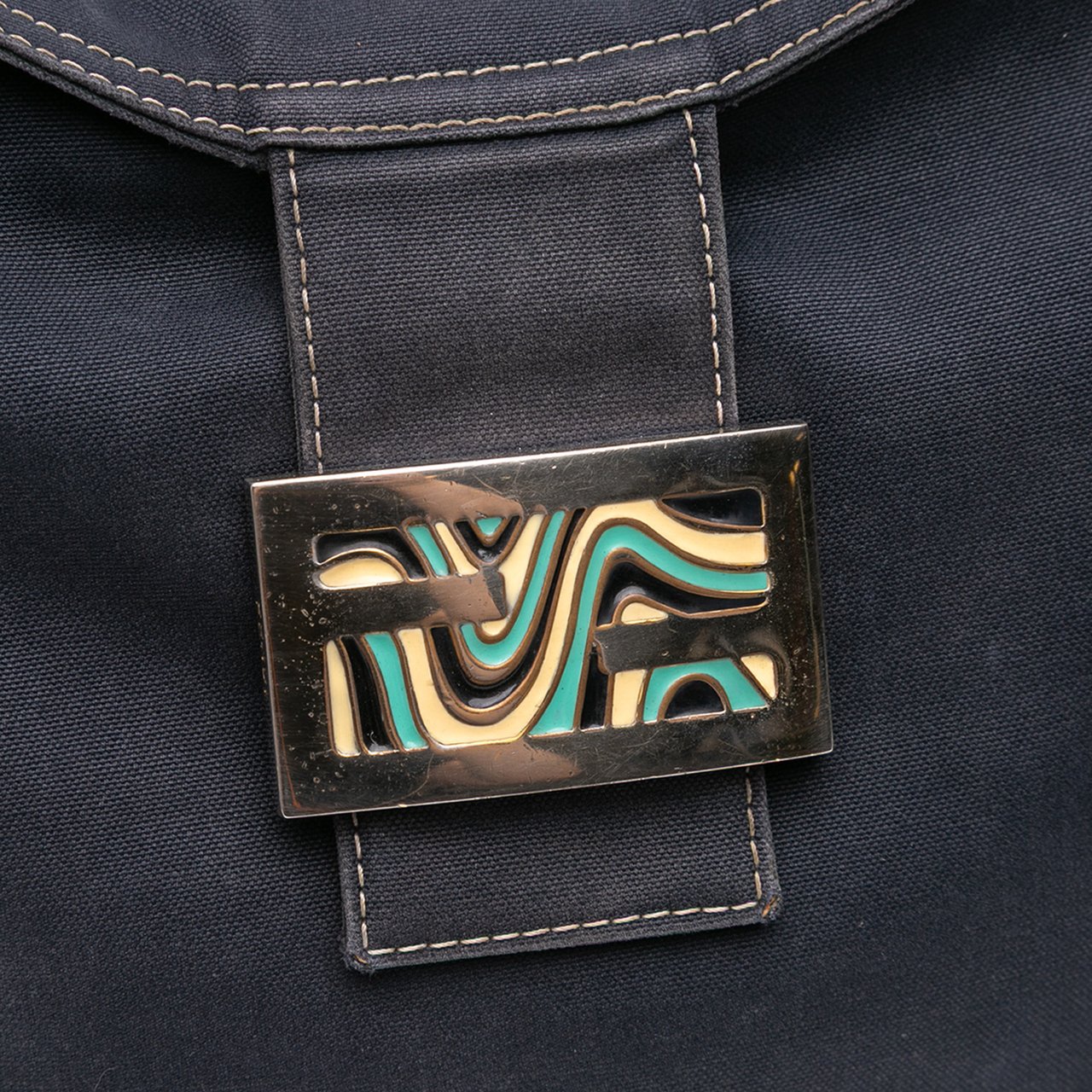 Fendi Canvas FF Marble Double Flap Shoulder Bag Blauw