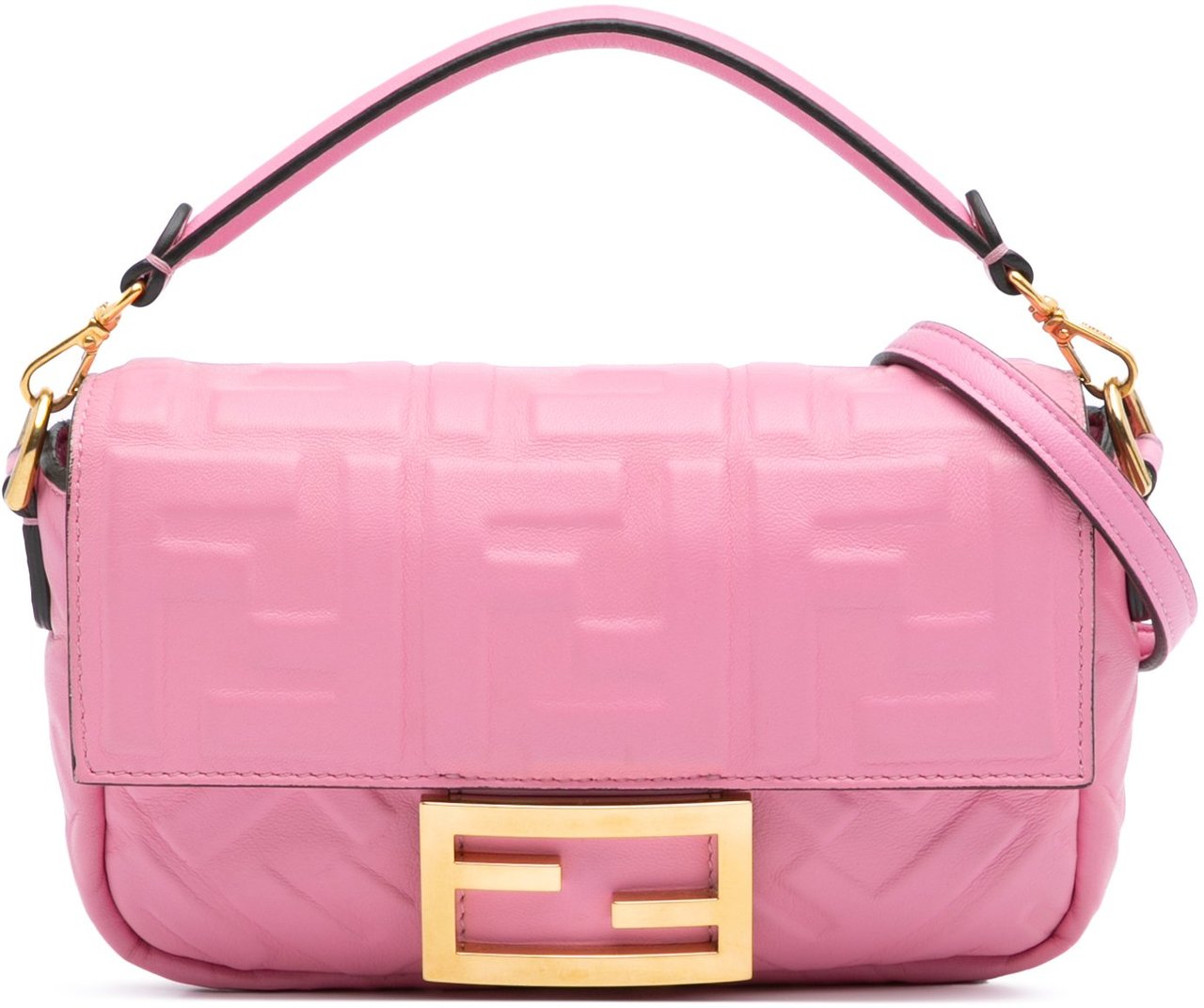Fendi Mini Zucca Embossed Leather Baguette Satchel Roze