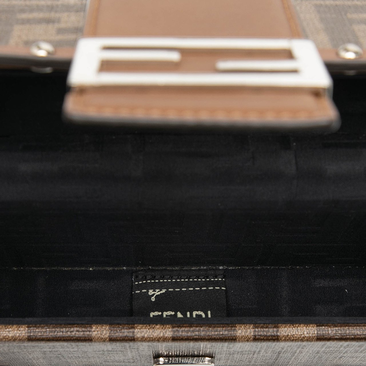 Fendi Mini Zucca Coated Canvas Trunk Baguette Crossbody Bruin