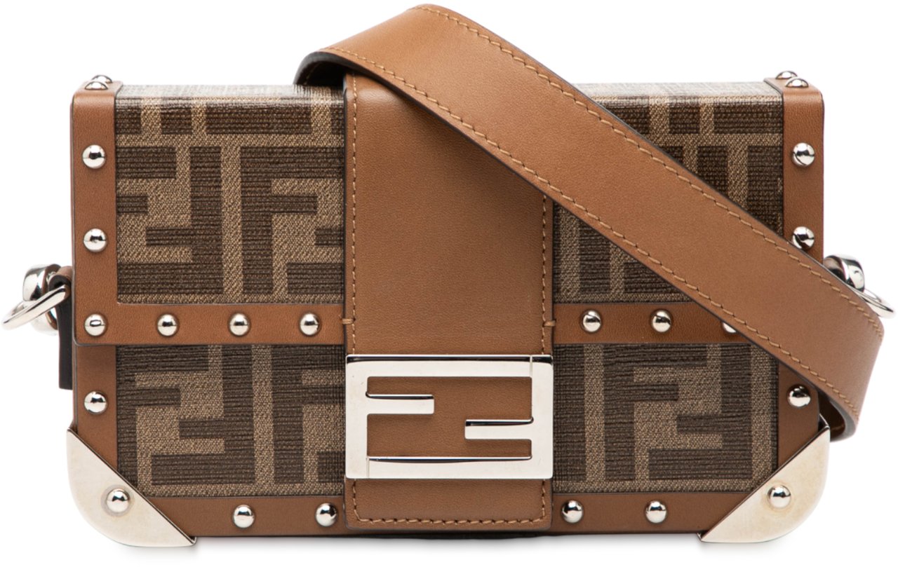 Fendi Mini Zucca Coated Canvas Trunk Baguette Crossbody Bruin