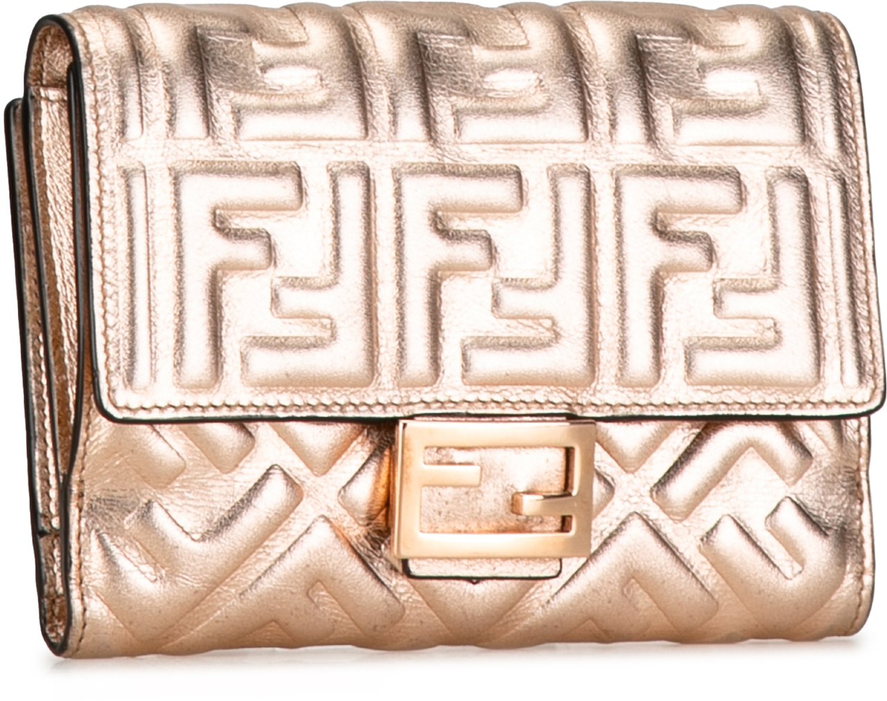 Fendi Zucca Embossed Compact Wallet Goud