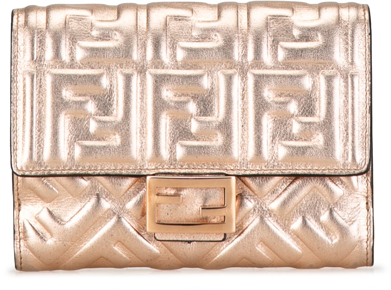 Fendi Zucca Embossed Compact Wallet Goud