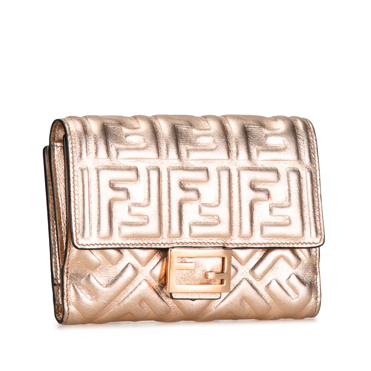 Fendi Zucca Embossed Compact Wallet Goud