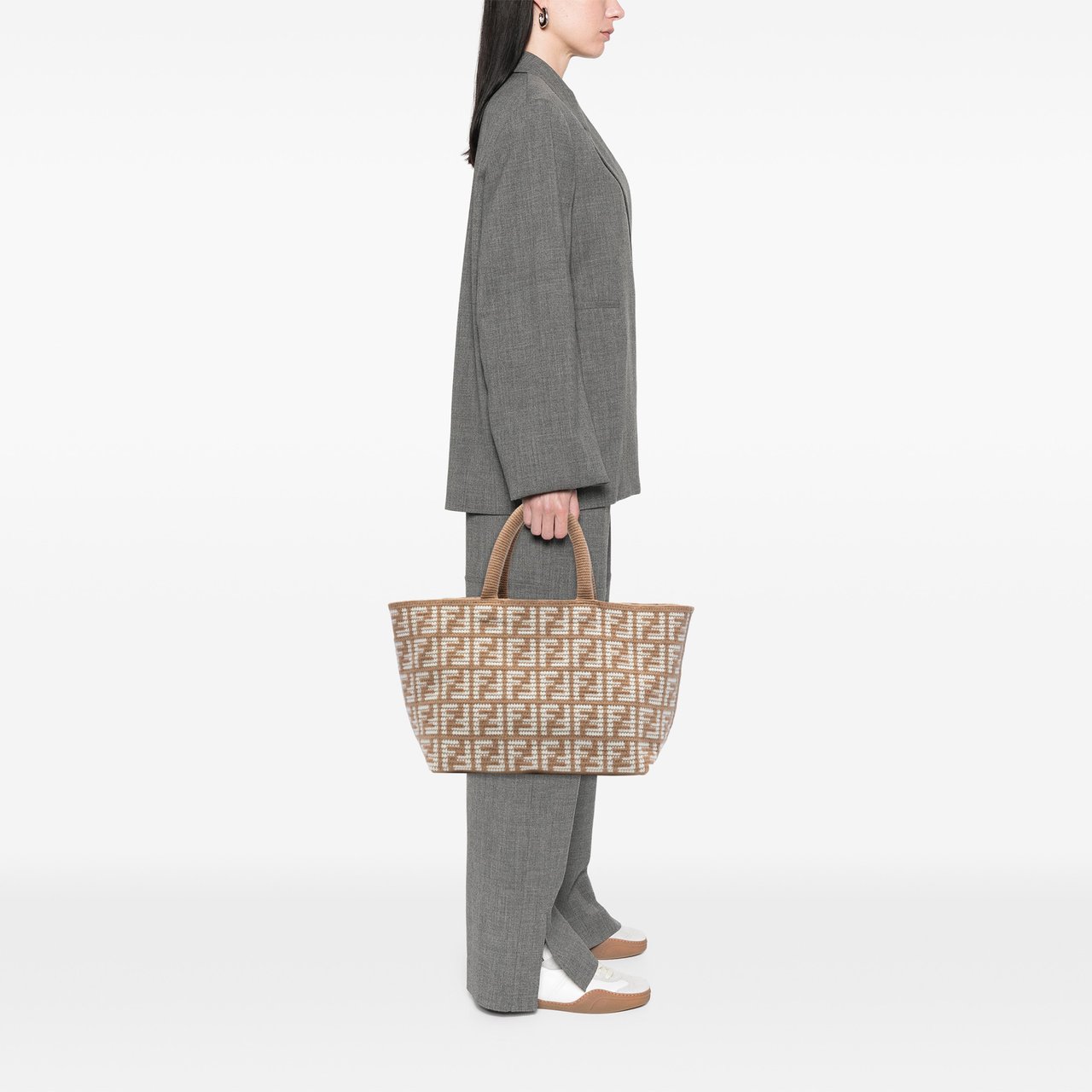 Fendi Large Zucca Cashmere Shopper Tote Bruin