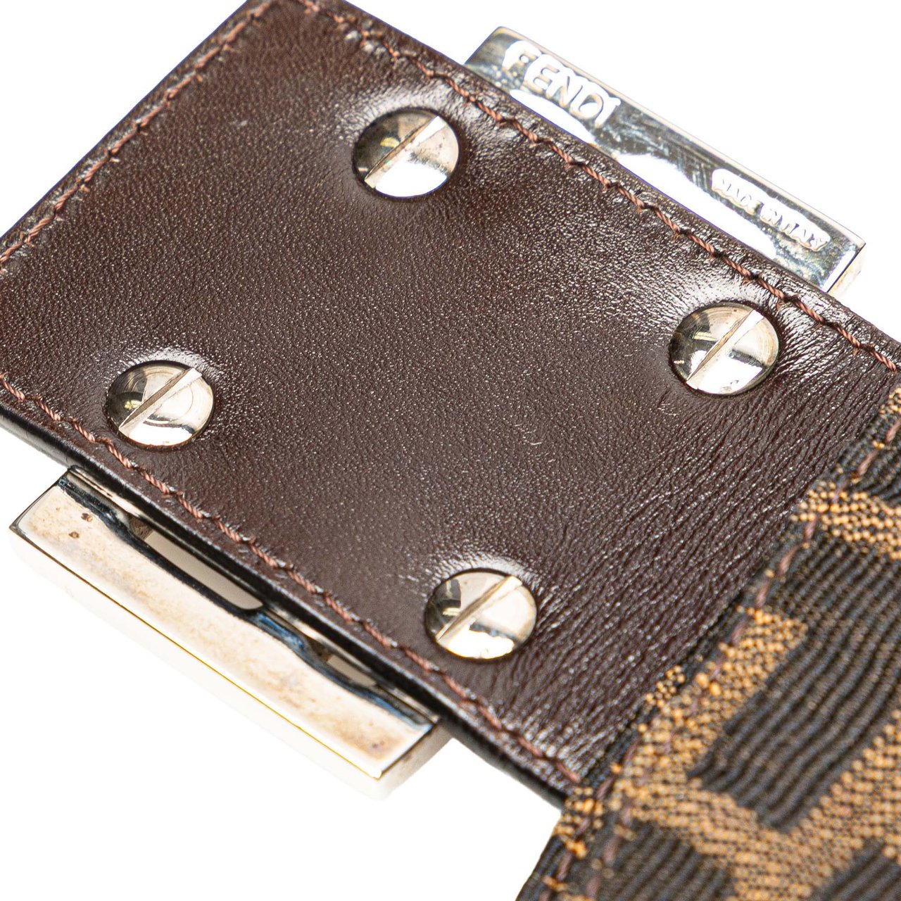 Fendi Zucca Canvas Double Flap Shoulder Bag Bruin