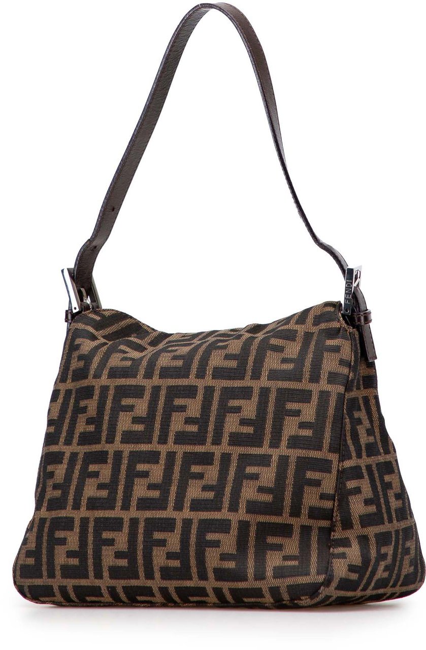 Fendi Zucca Canvas Double Flap Shoulder Bag Bruin