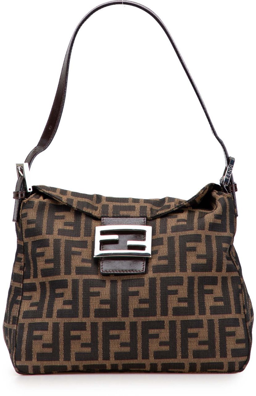 Fendi Zucca Canvas Double Flap Shoulder Bag Bruin
