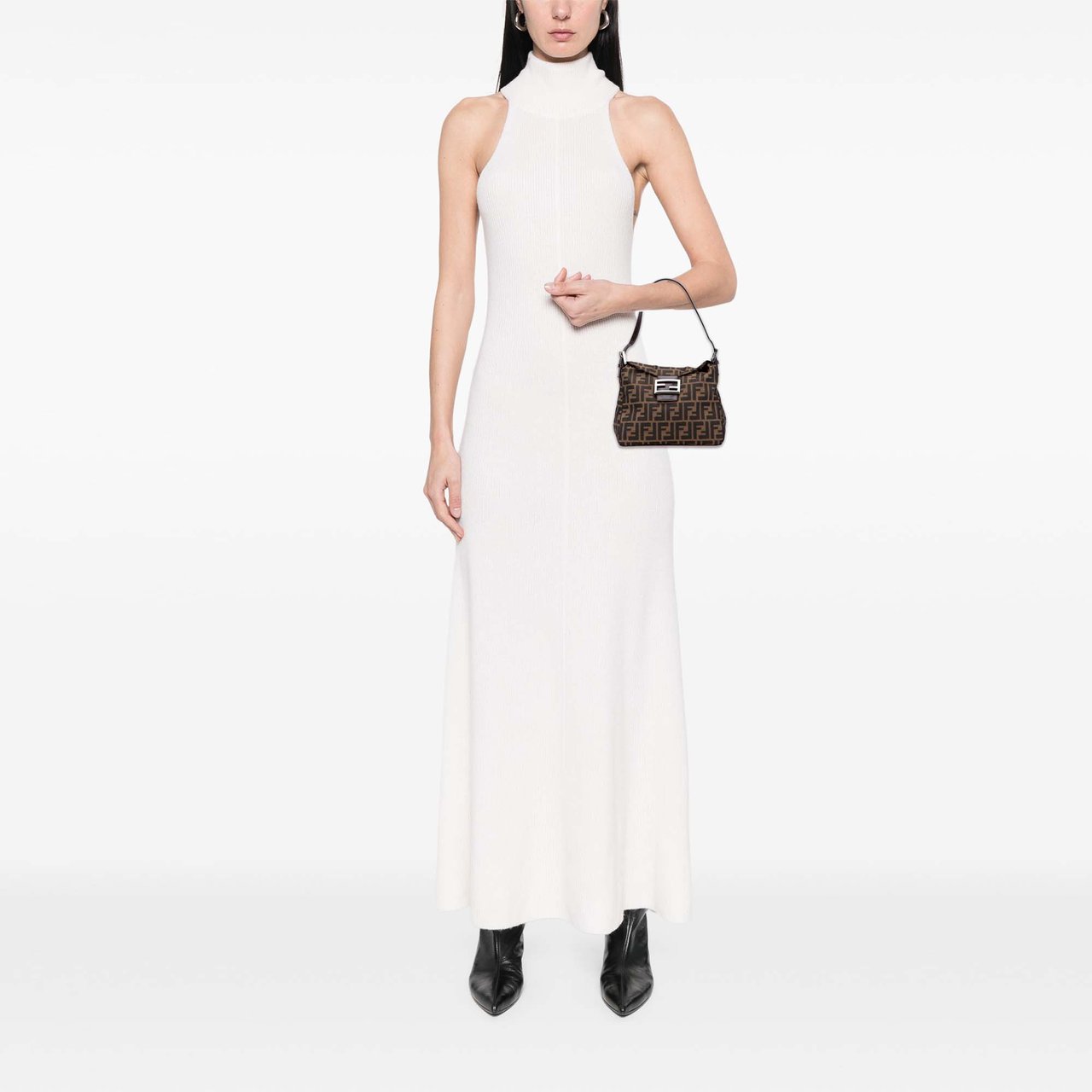 Fendi Zucca Canvas Double Flap Shoulder Bag Bruin