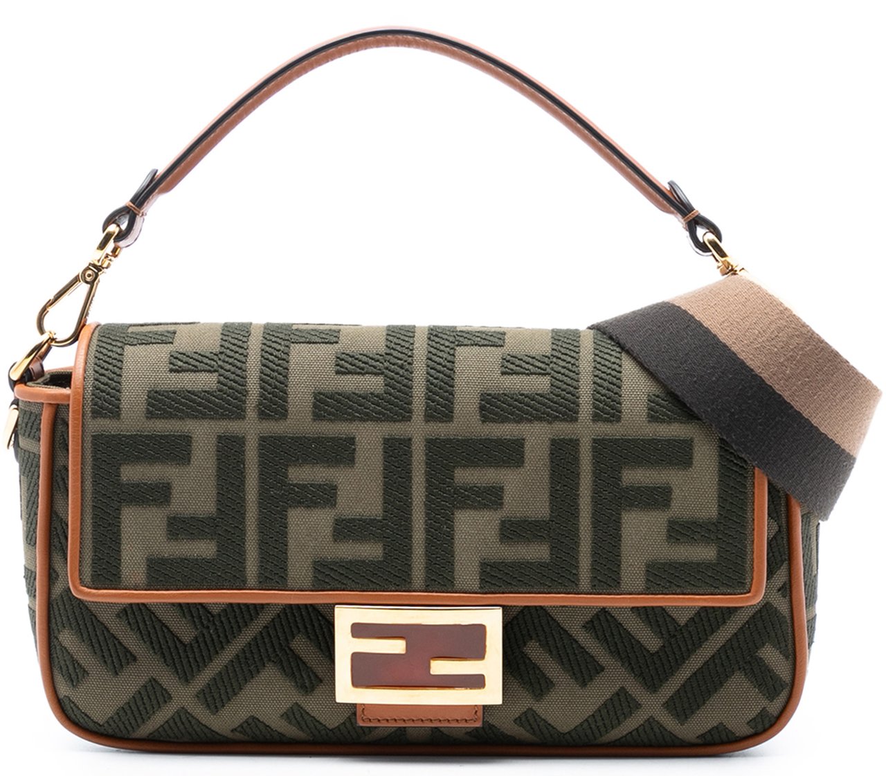 Fendi Zucca Embroidered Canvas Baguette Satchel Groen