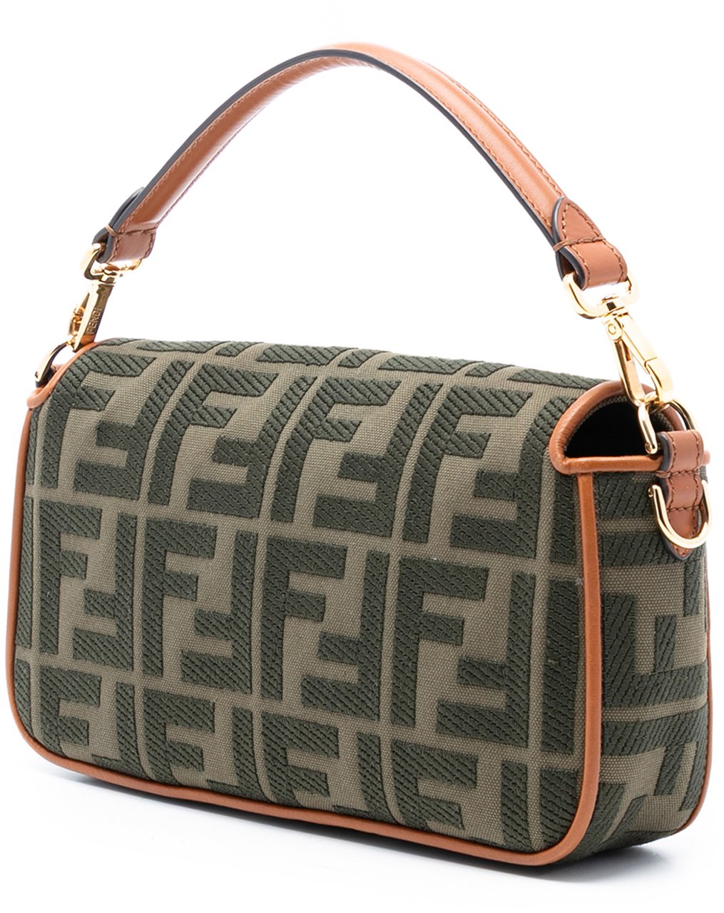 Fendi Zucca Embroidered Canvas Baguette Satchel Groen