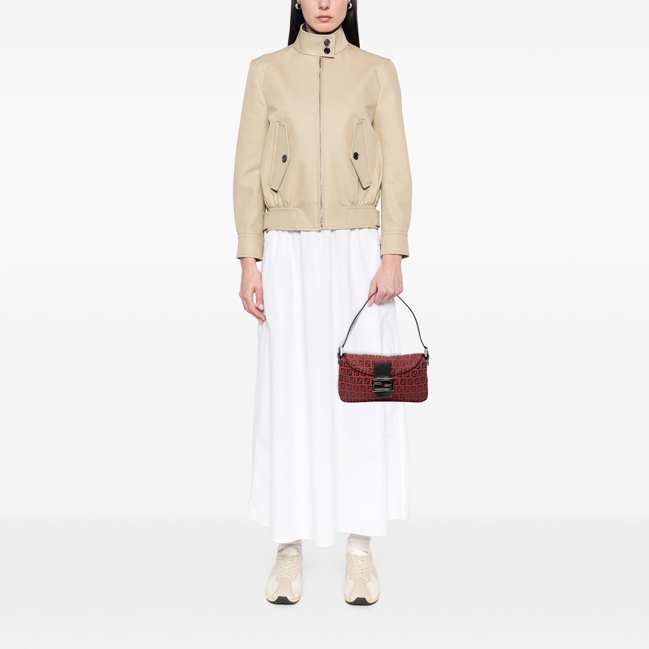 Fendi Zucchino Canvas Double Flap Shoulder Bag Rood