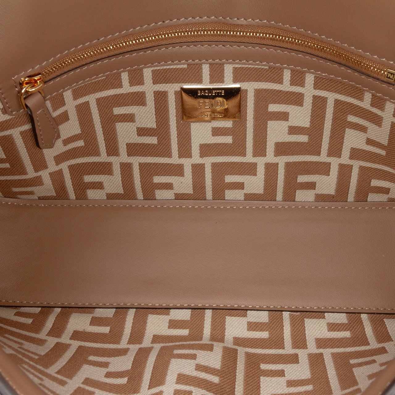 Fendi Pequin Canvas Baguette Satchel Bruin