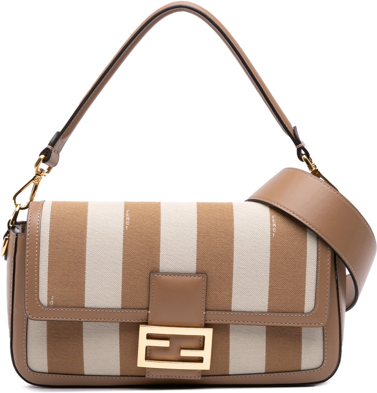 Fendi Pequin Canvas Baguette Satchel Bruin
