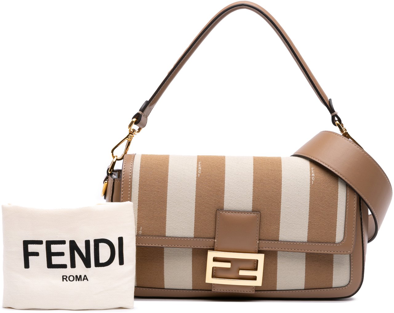 Fendi Pequin Canvas Baguette Satchel Bruin