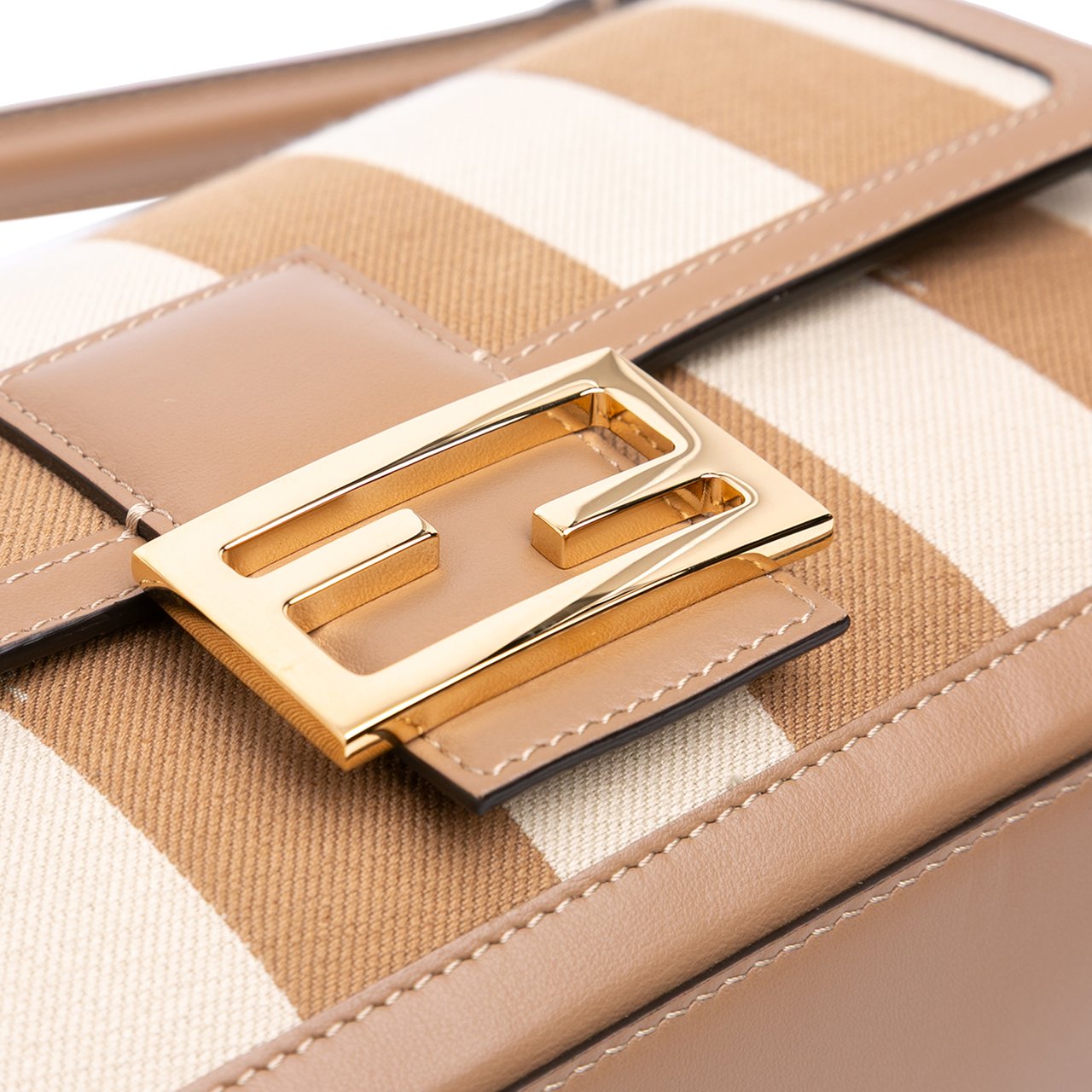 Fendi Pequin Canvas Baguette Satchel Bruin