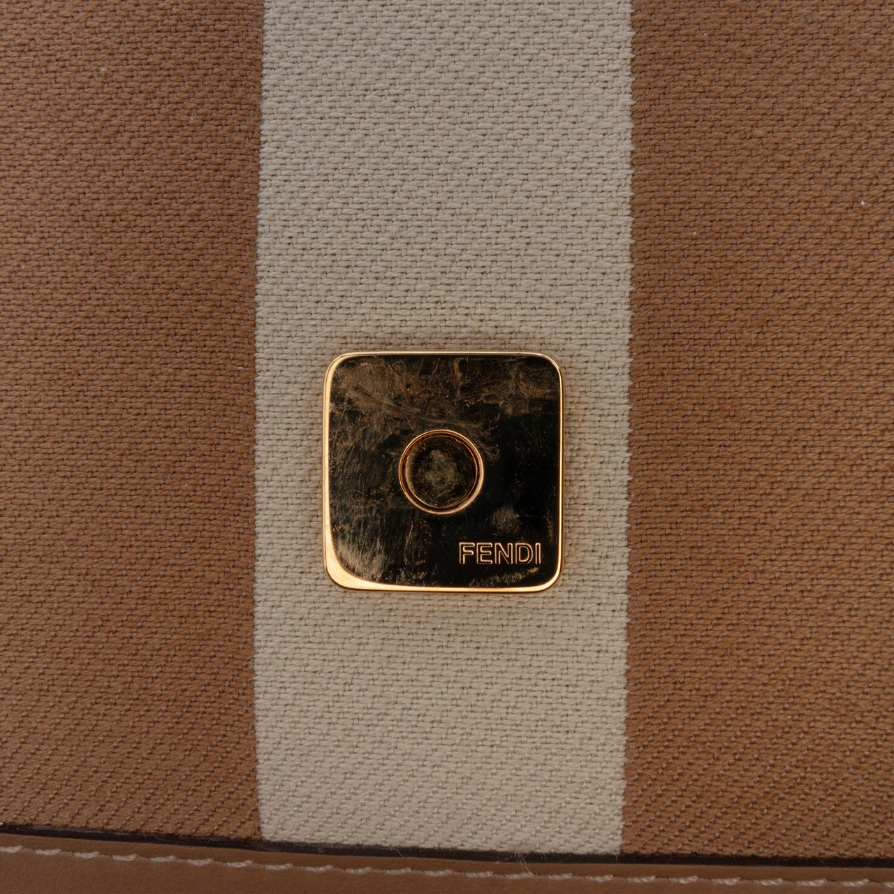 Fendi Pequin Canvas Baguette Satchel Bruin