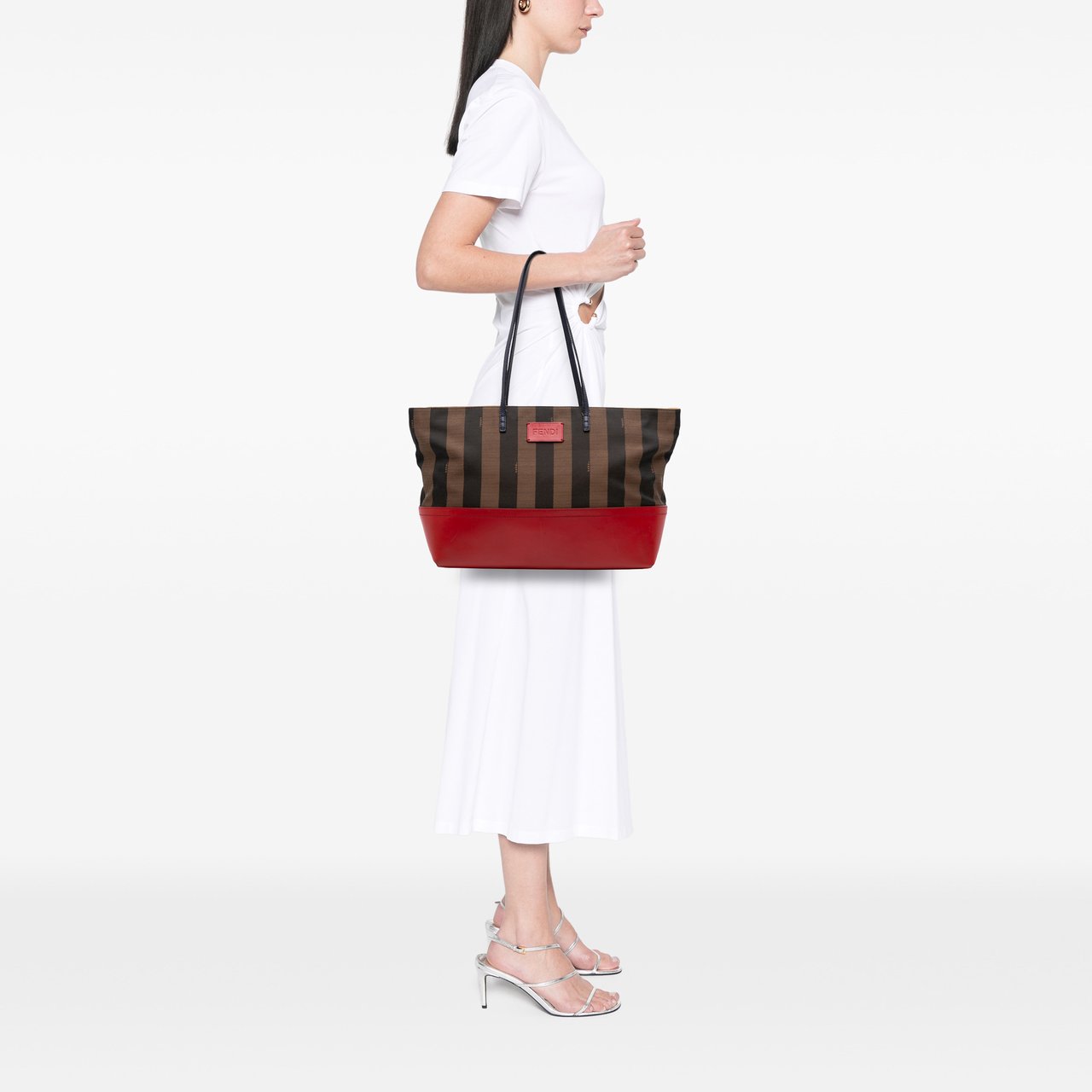 Fendi Medium Pequin Canvas Roll Tote Bruin