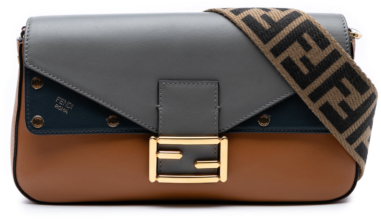 Fendi Vitello Grace FF 1974 Baguette Crossbody Bruin