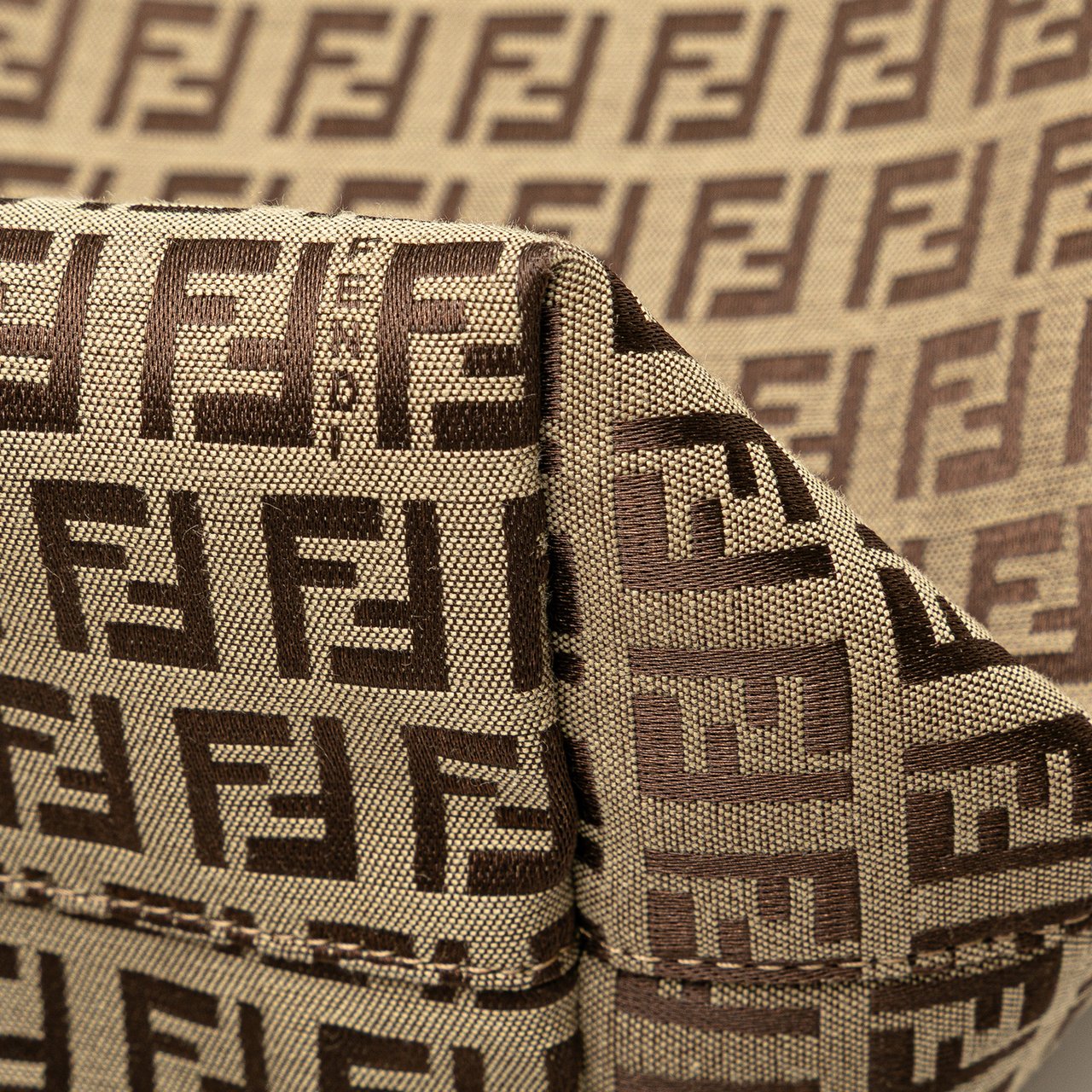 Fendi Medium Zucchino Canvas Roll Tote Bruin