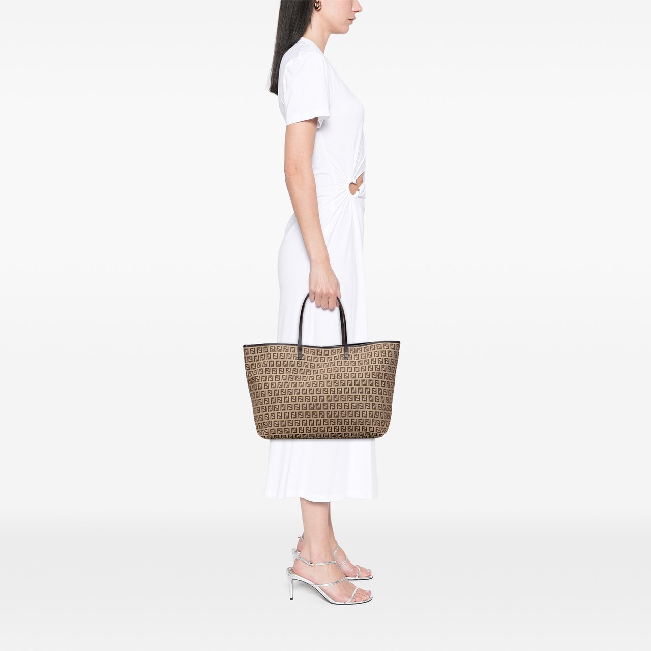 Fendi Medium Zucchino Canvas Roll Tote Bruin