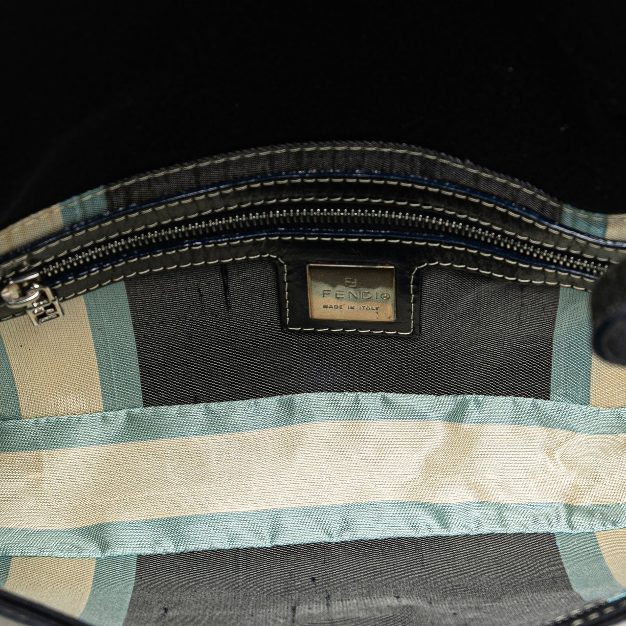 Fendi Canvas FF Marble Baguette Shoulder Bag Blauw