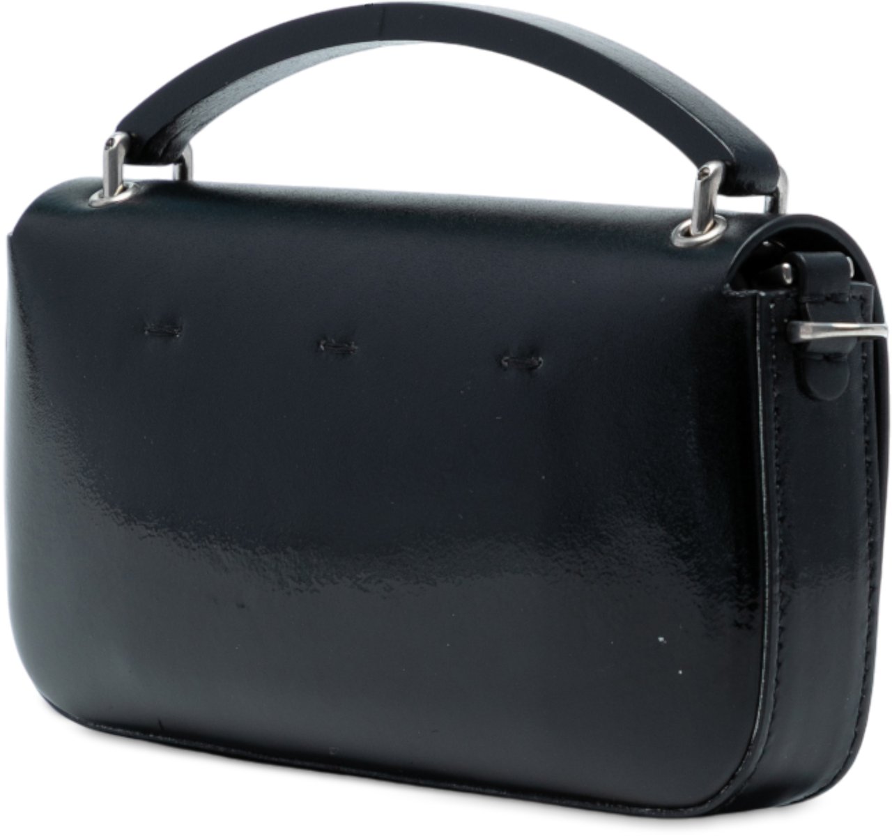 Fendi Calfskin and Patent Baguette Phone Pouch Satchel Zwart