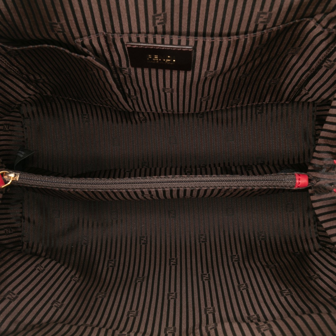 Fendi Leather and Studded Canvas Colorblock Chameleon Satchel Rood