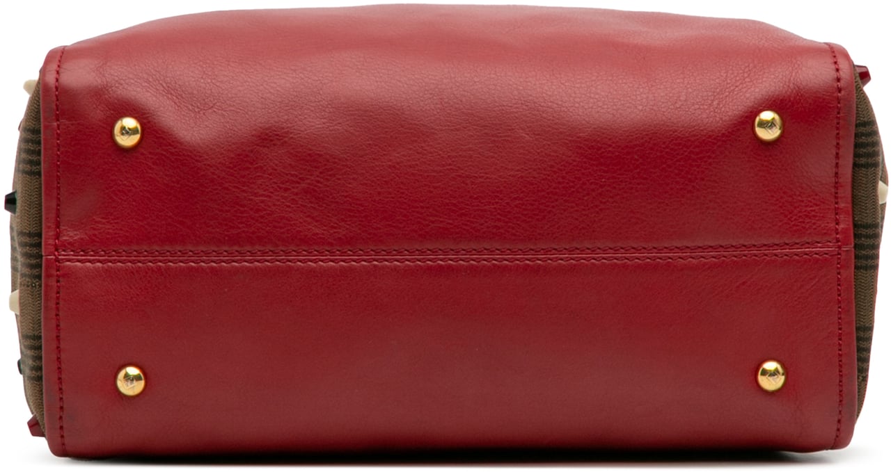 Fendi Leather and Studded Canvas Colorblock Chameleon Satchel Rood