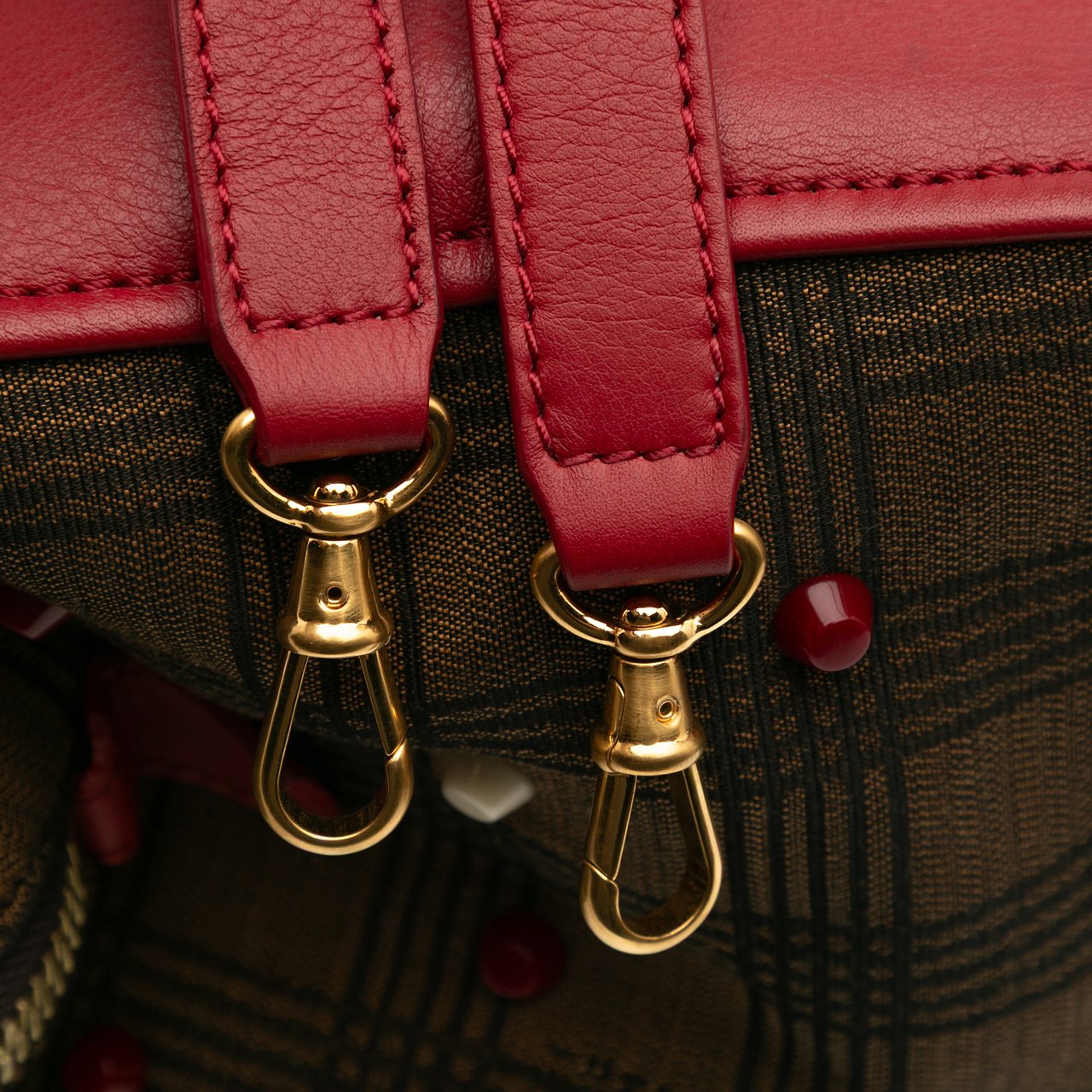 Fendi Leather and Studded Canvas Colorblock Chameleon Satchel Rood