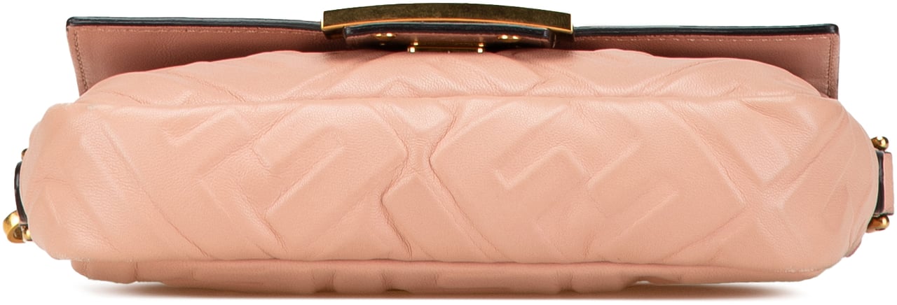 Fendi Mini Zucca Embossed Leather Baguette Satchel Roze
