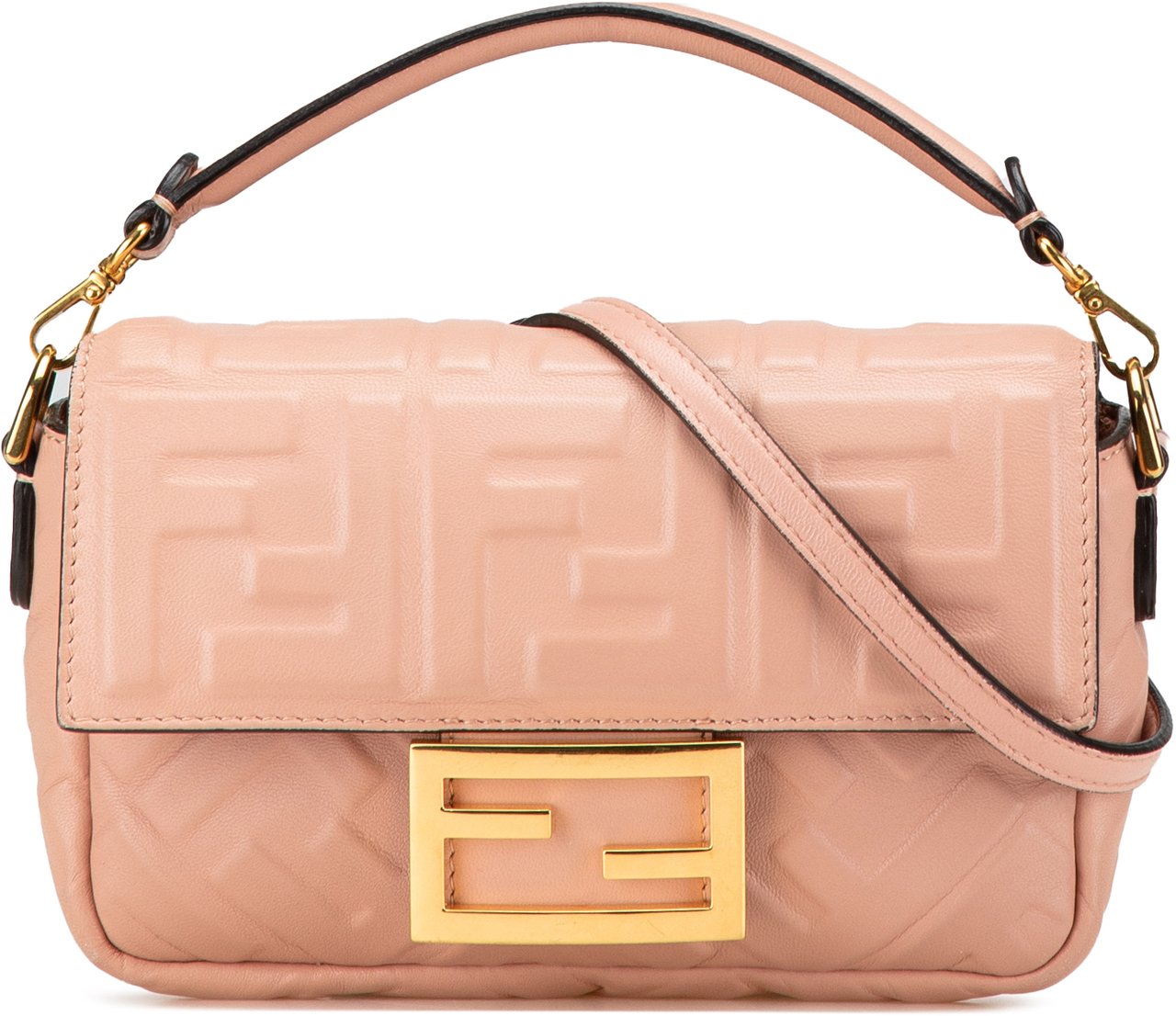 Fendi Mini Zucca Embossed Leather Baguette Satchel Roze