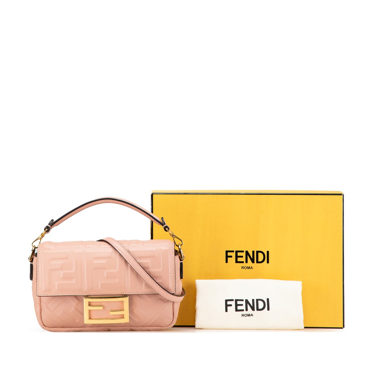 Fendi Mini Zucca Embossed Leather Baguette Satchel Roze