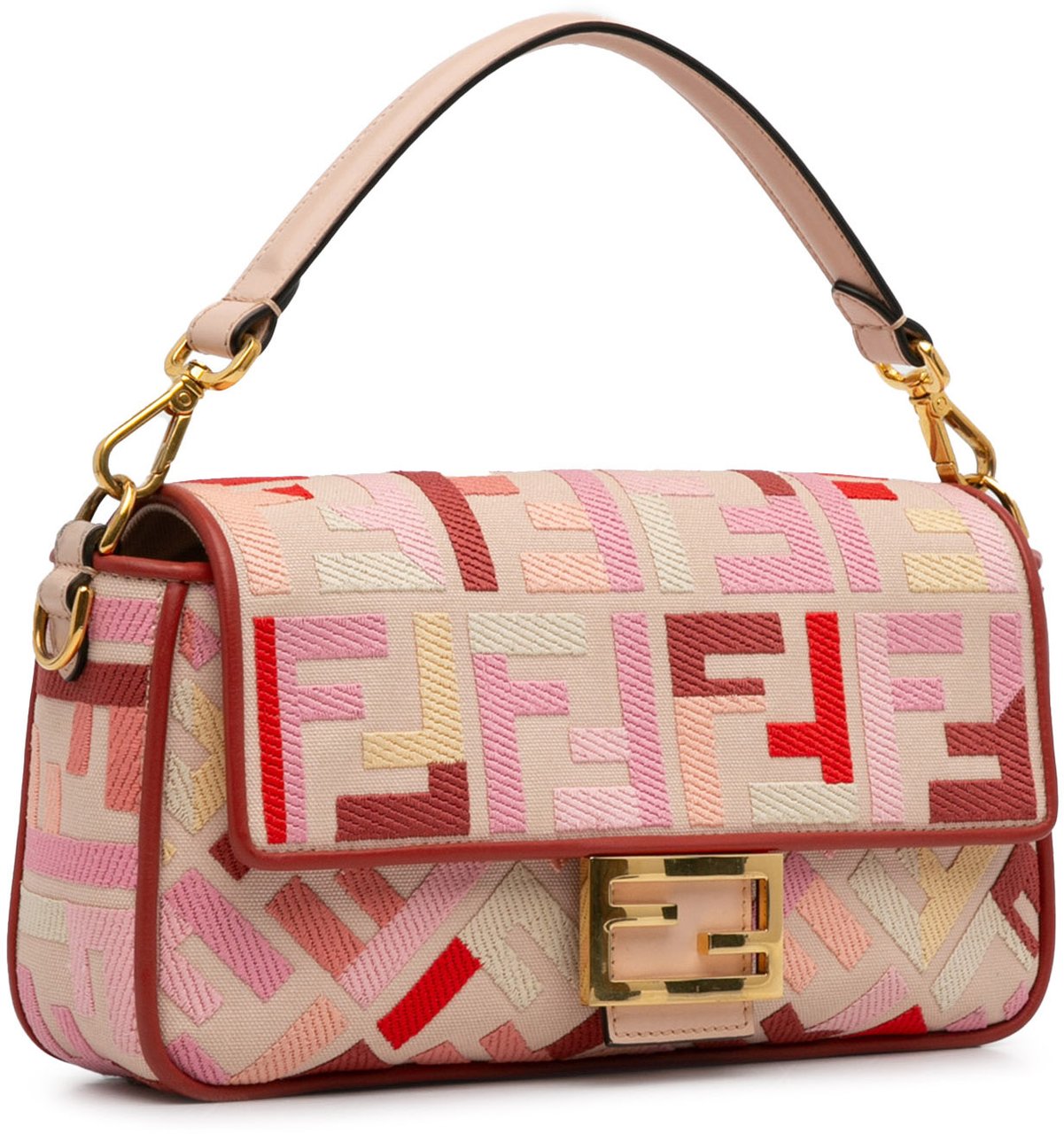 Fendi Zucca Embroidered Baguette Satchel Roze