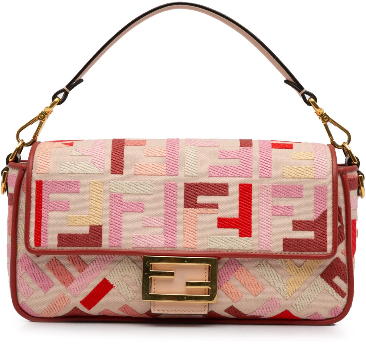 Fendi Zucca Embroidered Baguette Satchel Roze