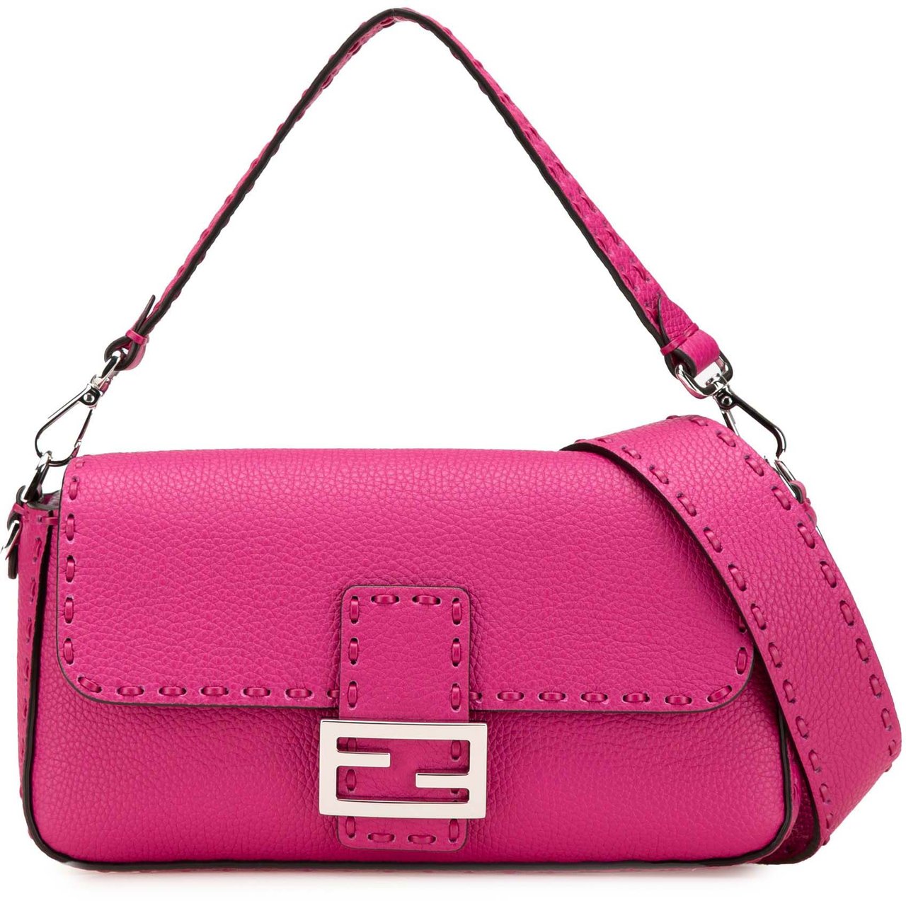 Fendi Leather Selleria Baguette Satchel Roze