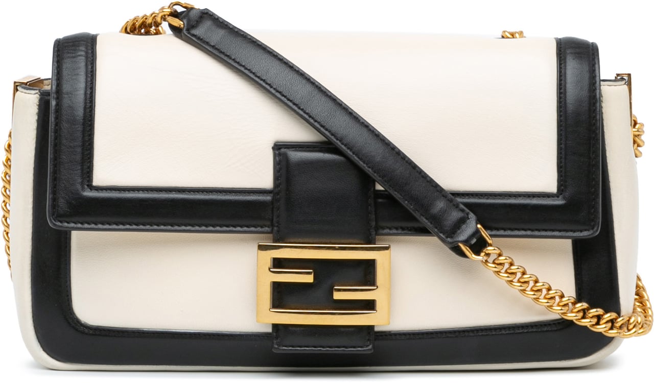 Fendi Bicolor Leather Chain Baguette Wit