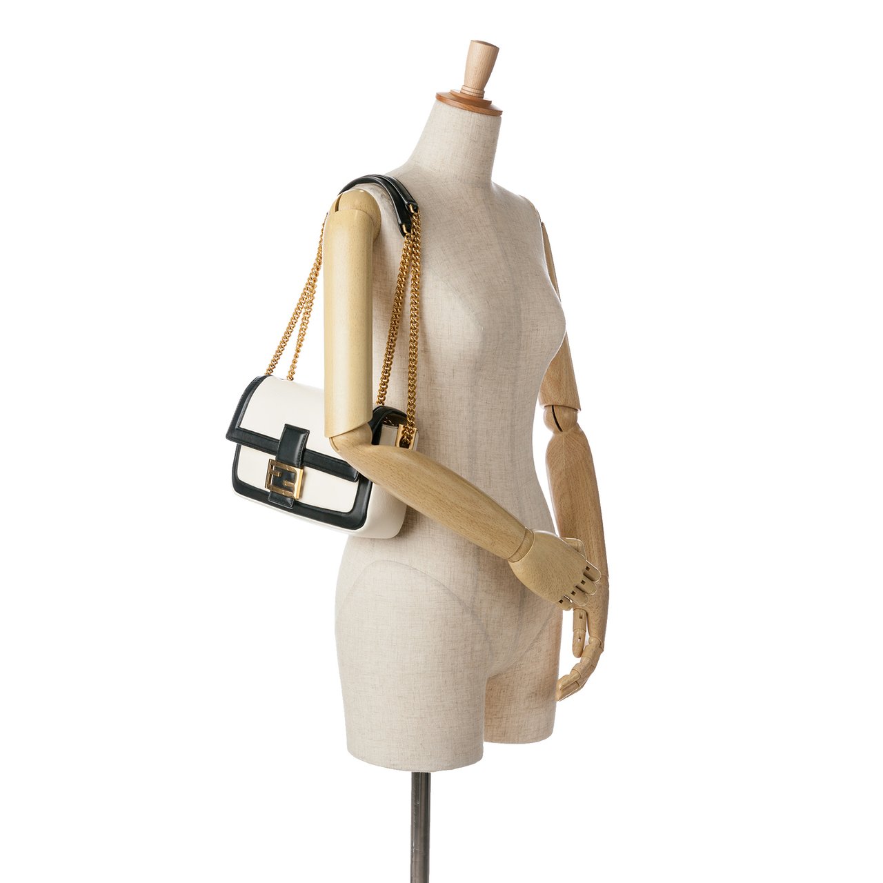 Fendi Bicolor Leather Chain Baguette Wit