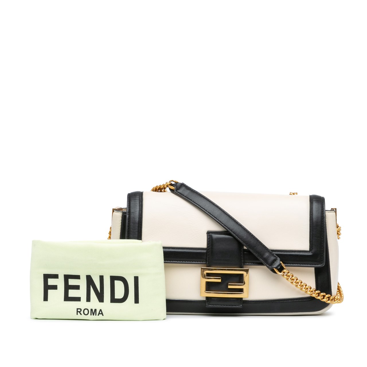 Fendi Bicolor Leather Chain Baguette Wit