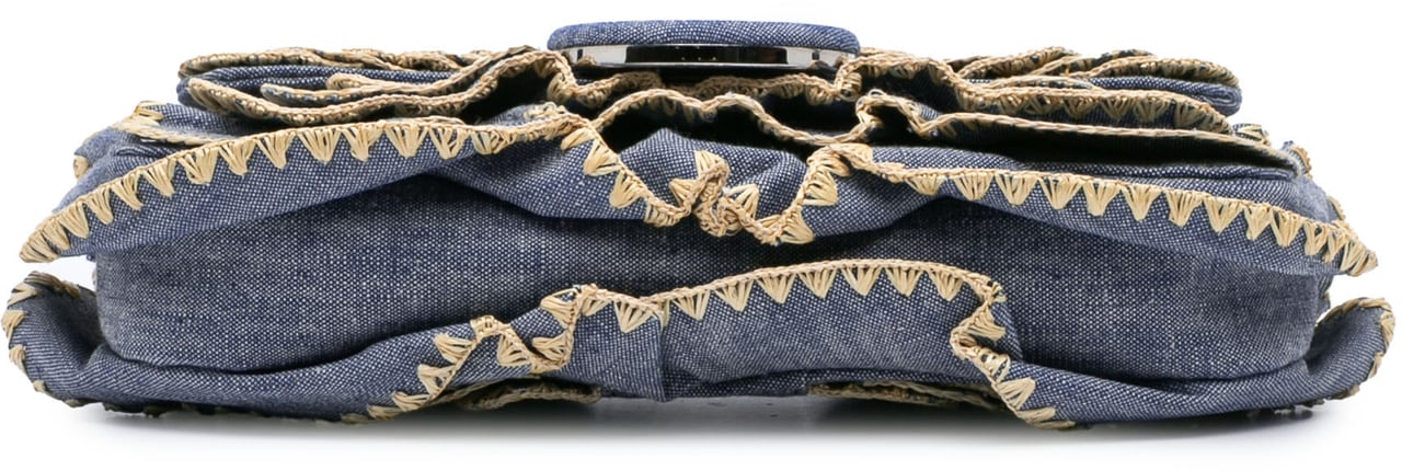 Fendi Embroidered Denim Ruffled F is Fendi Kan I Baguette Blauw