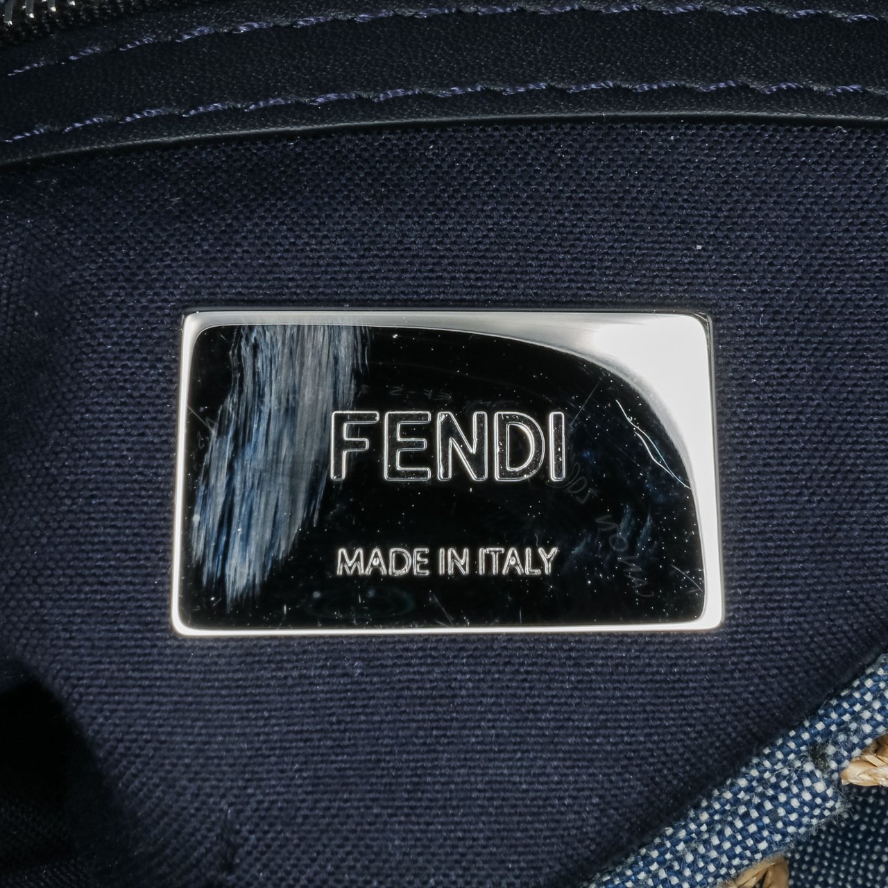 Fendi Embroidered Denim Ruffled F is Fendi Kan I Baguette Blauw