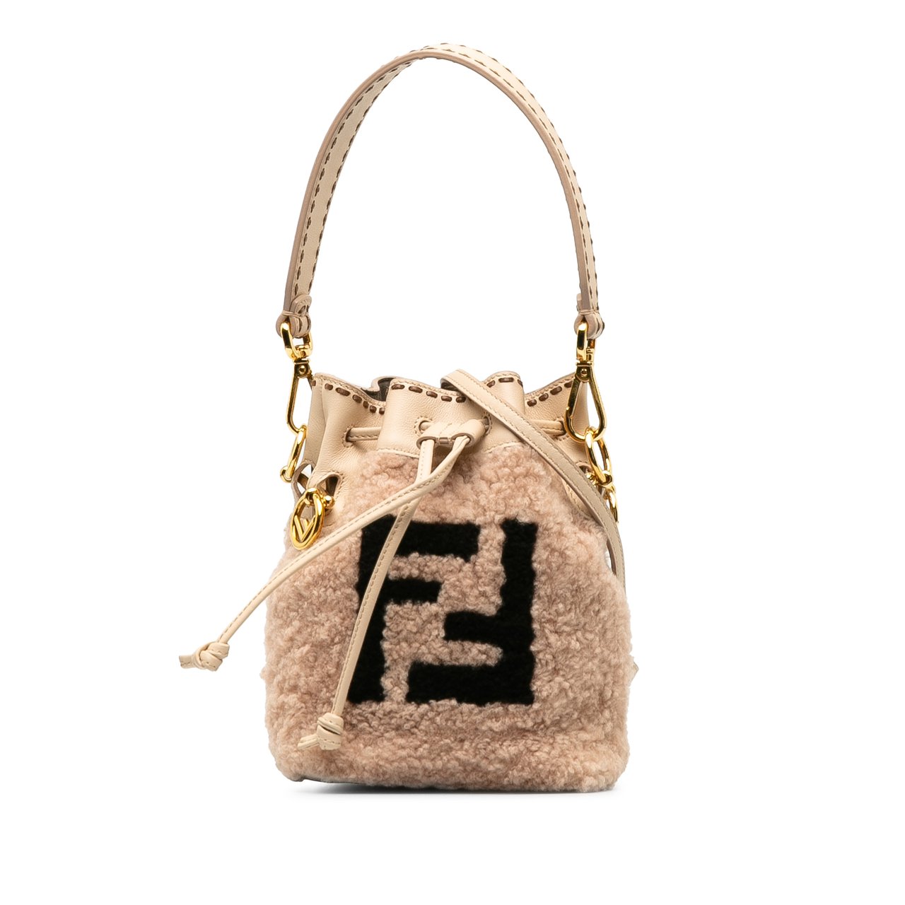 Fendi Shearling Mini Mon Tresor Bucket Bag Roze