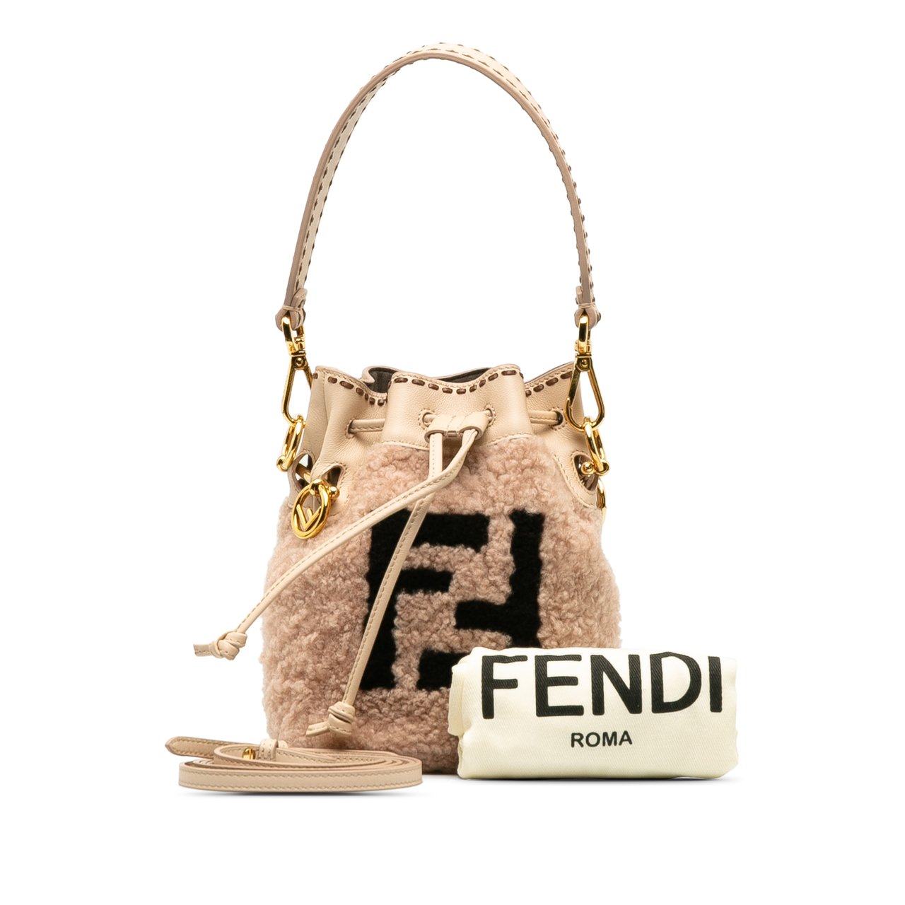 Fendi Shearling Mini Mon Tresor Bucket Bag Roze