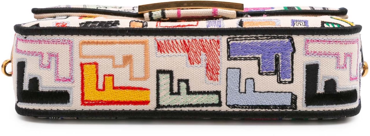 Fendi Chinese Valentines Day Mini Zucca Embroidered Canvas Baguette Satchel Bruin