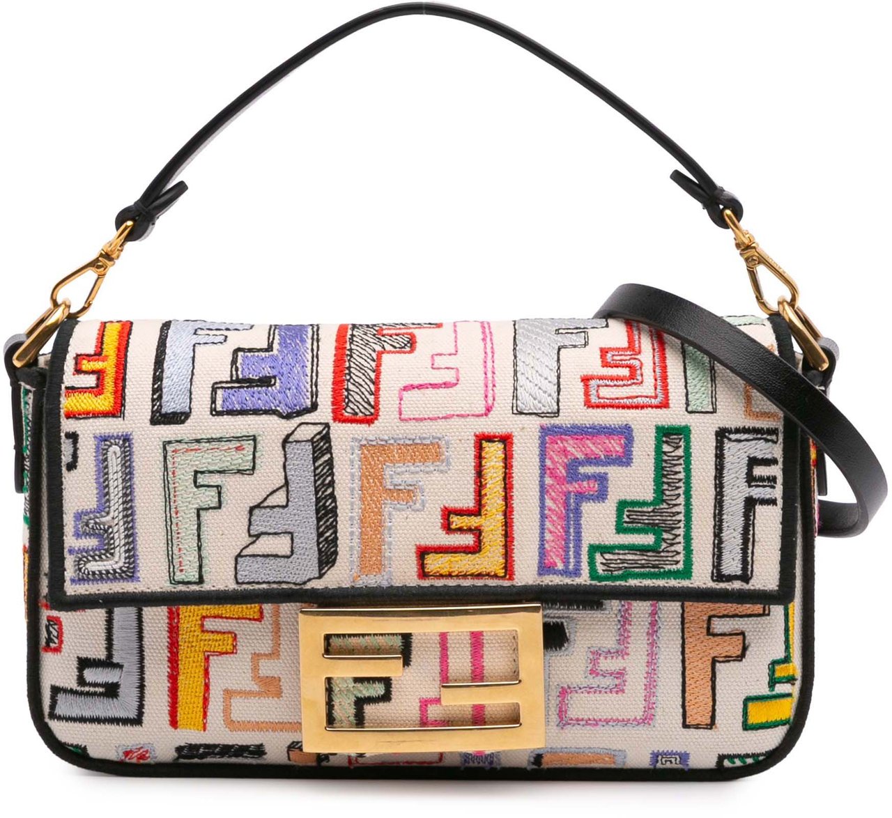 Fendi Chinese Valentines Day Mini Zucca Embroidered Canvas Baguette Satchel Bruin